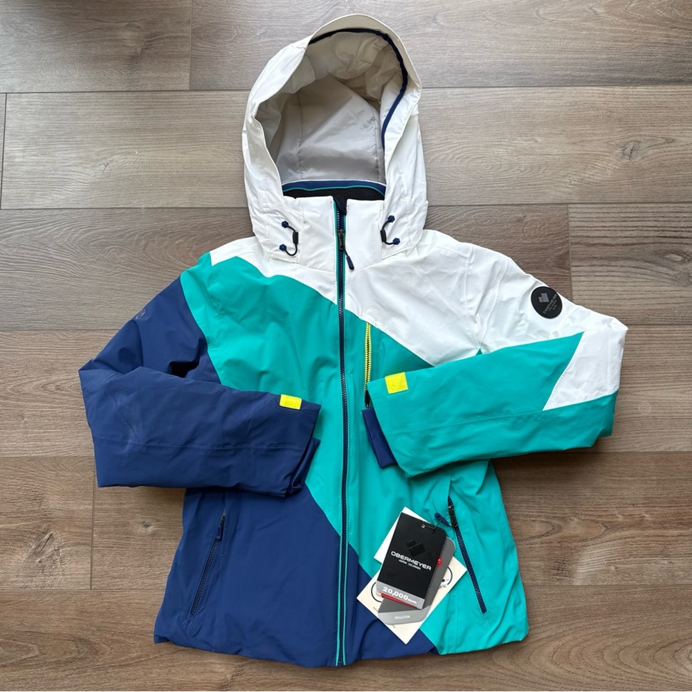 Women’s Size 6 Small  Obermeyer Kayla Ski Snow Jacket Insulated White Green Blue